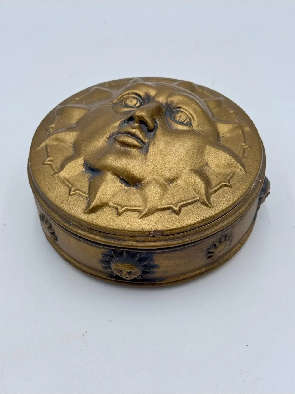 Vintage Pier 1 Gold Tone Sun Face Trinket Box